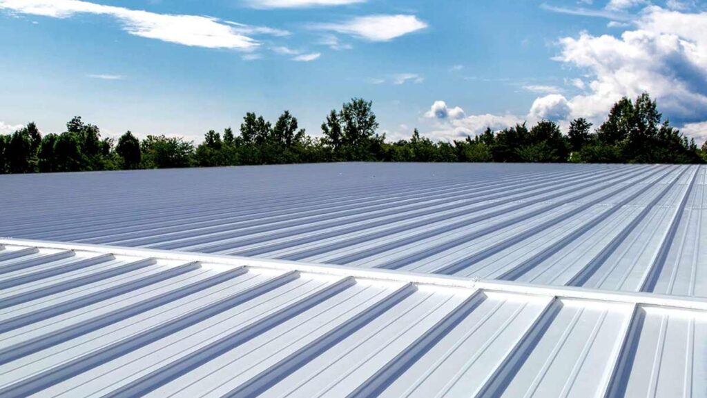 A metal roof painted white